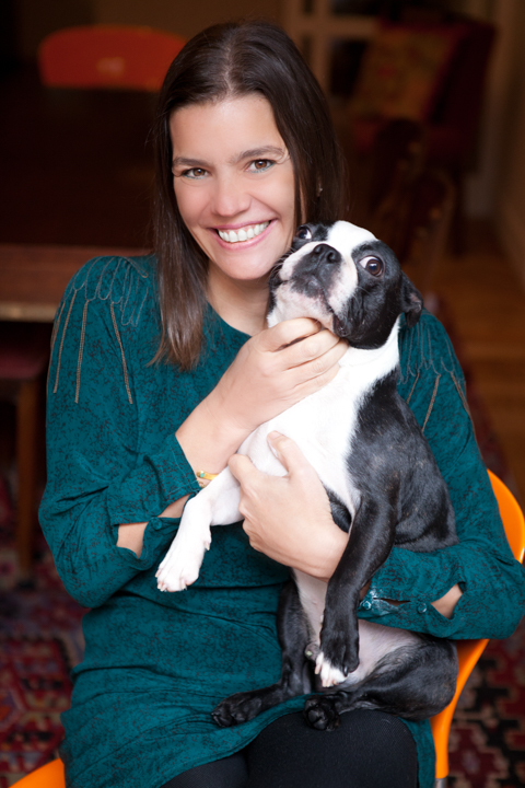 Woman holding a dog